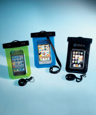 Durable Waterproof Cases for Smartphones or Tablets safeguard your valuable devices. The Smartphone Case (6"L x 4"W) fits most smartphones, including iPhone® 4/4S/5, as well as certain Droid®, Blackberry®, and other MP3 and media players. For both the Smartphone and Tablet Cases, the devices are fully functional while in the protective case, including access to the camera, phone, web, and texts and emails. The iPad® & Tablet Case fits the most popular tablets (up to 10") on the market. The tablet case includes a dual-sided waterproof earphone jack that allows for privacy and use of the earphones.