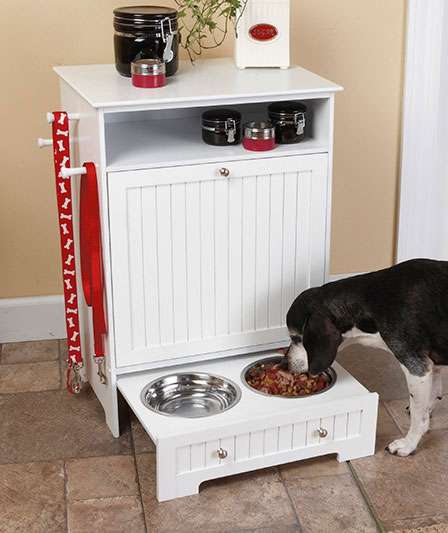 Pet food cabinet with bowls