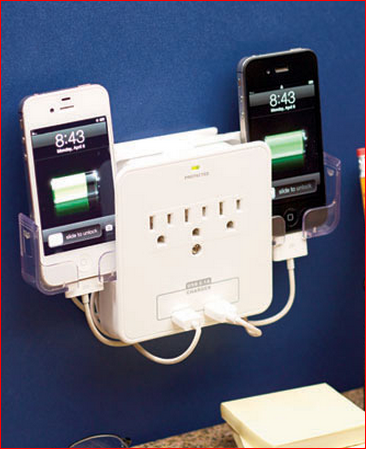 Protect your phone as it charges with this Deluxe Smartphone Charging Station. Designed for versatility, it has 3 standard outlets, so you can keep other appliances plugged in along with your charger, or charge up to 3 additional devices at once. Plus, there are 2 USB ports built into the station for phones and devices that require a USB adapter. The sides of the station pull out to cradle 2 phones or devices charging at the same time. Surge-protected charger means your phones and devices won't be damaged by sudden power surges or outages.