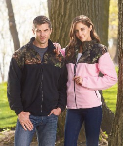 This comfortable fleece jacket will keep you warm on all your outdoor adventures. His and Hers Highland Timber Jackets feature woodsy camouflage detailing around the shoulder and collar that adds a fashionable touch to a basic fleece zip-up jacket. 