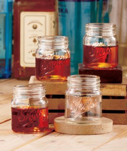 Share your favorite drink with a little countrified flair with this Set of 4 Mason Jar Shot Glasses.