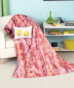 Make your bedroom or living space look crisp and delicious with a Bacon & Eggs Novelty Throw and Pillow. 