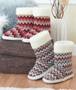 Knit Zigzag Print Boot Slippers take cozy to another level. 