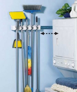 Mount the unique Store 'N' Slide™ in the pantry, laundry room, workshop or garage to store 5 long-handled items such as brooms, mops and dusters. 