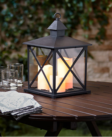 Garden Decorations - Outdoor Triple Candle Lantern with Timer