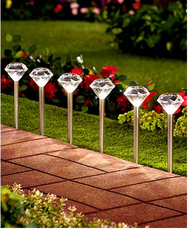 Garden Decorations - Set of 6 Diamond Solar Stakes