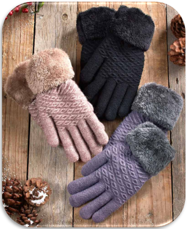 Plush Lined Gloves with Faux Fur Cuffs