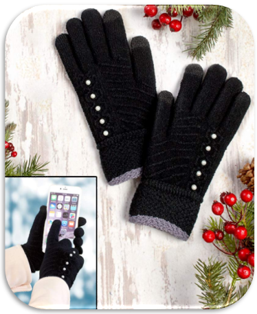 Women's Text Gloves with Faux Pearl Buttons