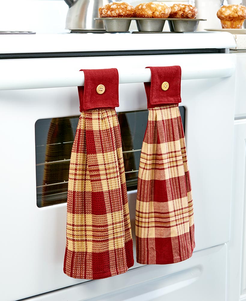 Primitive Decor Red And Beige Kitchen Towels