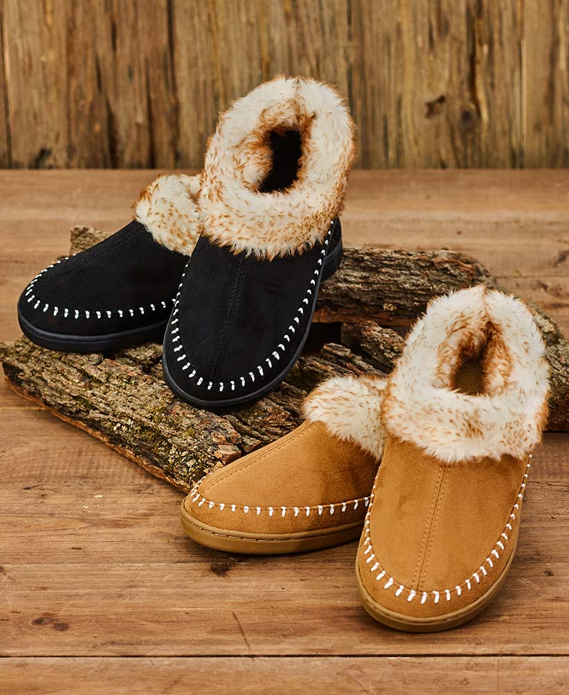 Mens furry suede moccasin slippers
