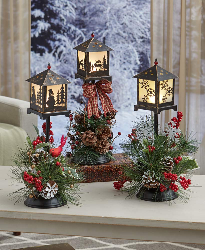 Christmas Lanterns With Flowers And Pinecones