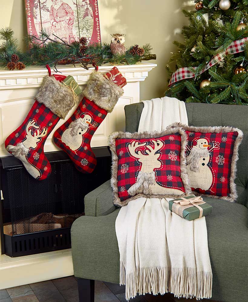 Faux Fur-Trimmed Plaid Pillows Or Stockings