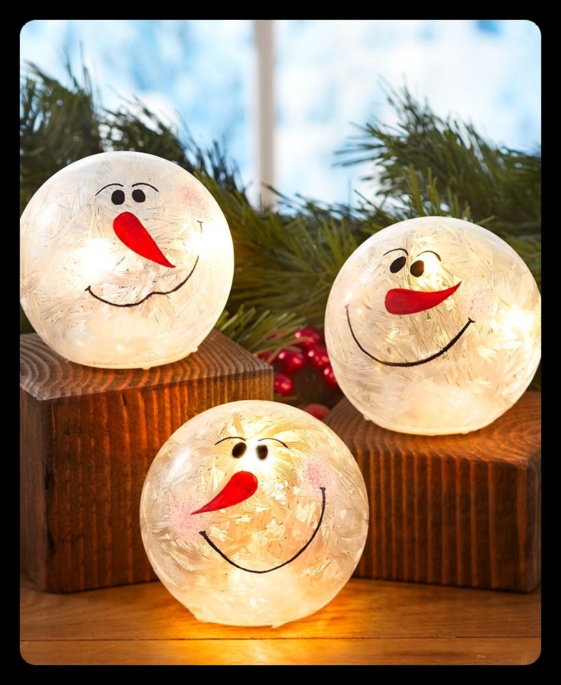 Snowman Decorations - Lighted Glass Snowballs