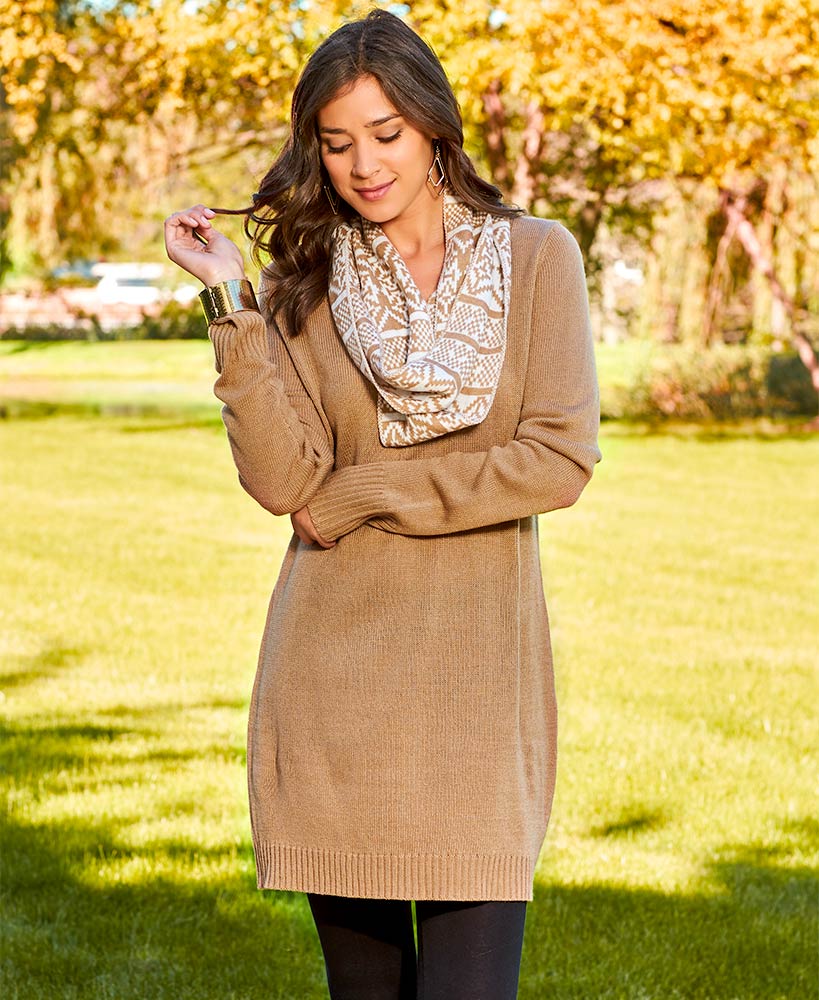 Brown Tunic Sweater and Scarf