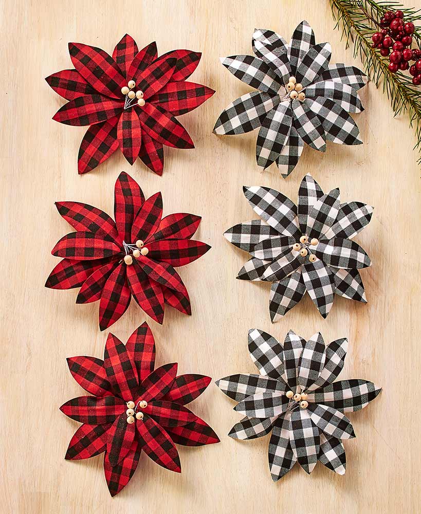 Buffalo Plaid Poinsettia Tree Clips