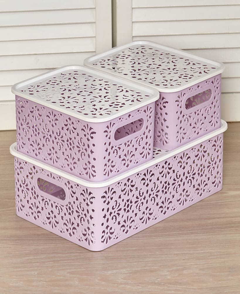 Set Of 3 Stackable Storage Bins With Lids