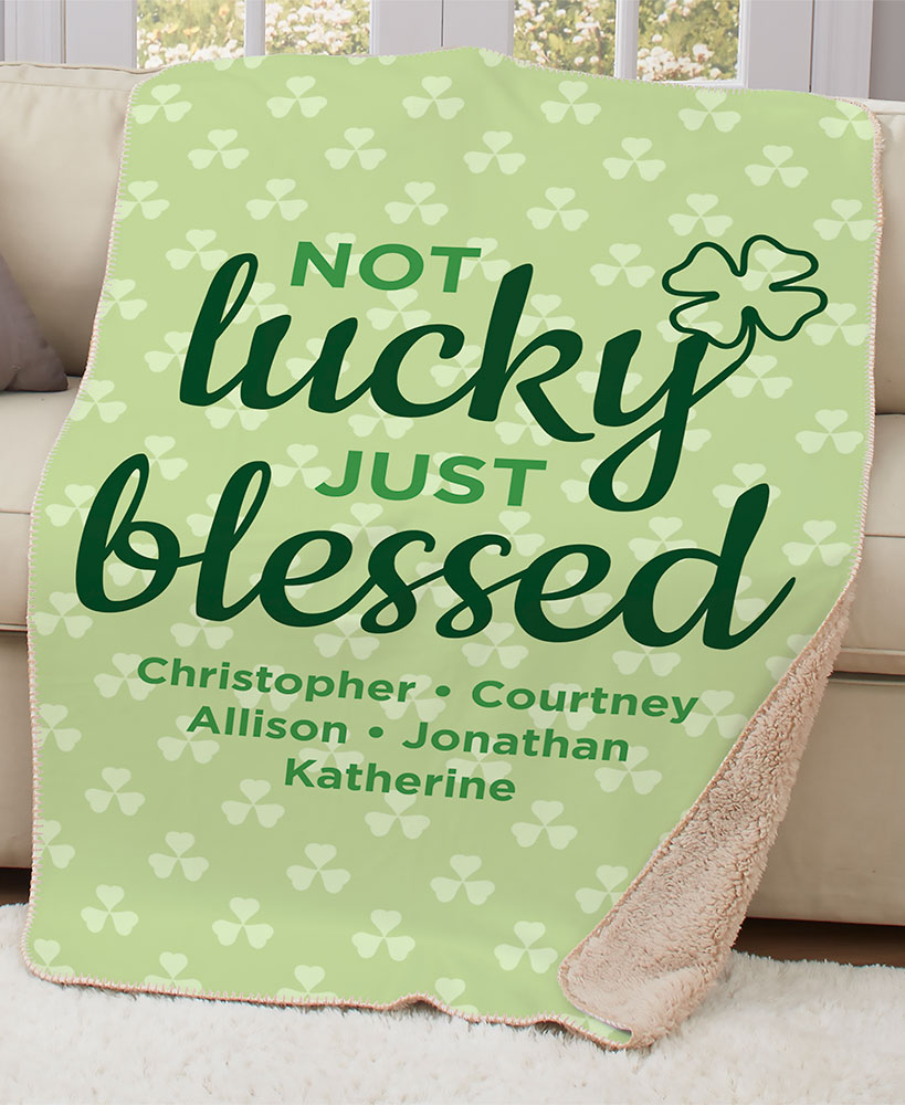 Not Lucky Just Blessed Personalized Four Leaf Clover Sherpa Throw