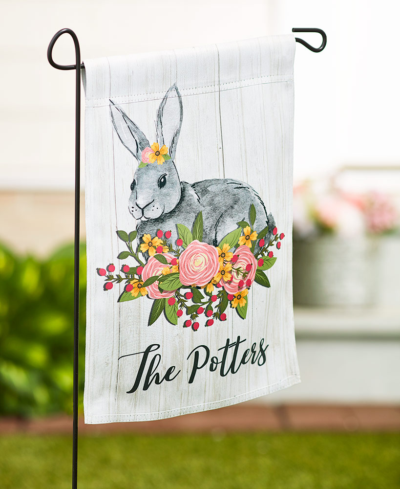 Personalized Spring Floral Bunny Flag