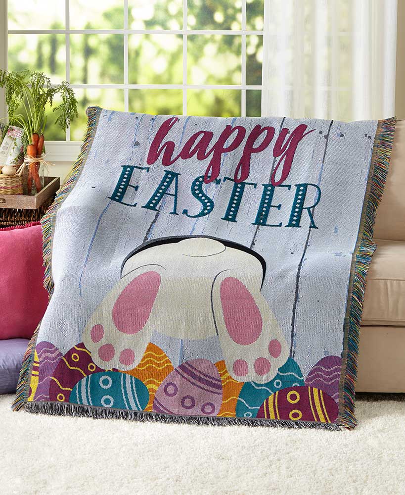 Bunny Behind Spring Tapestry Throw Blanket