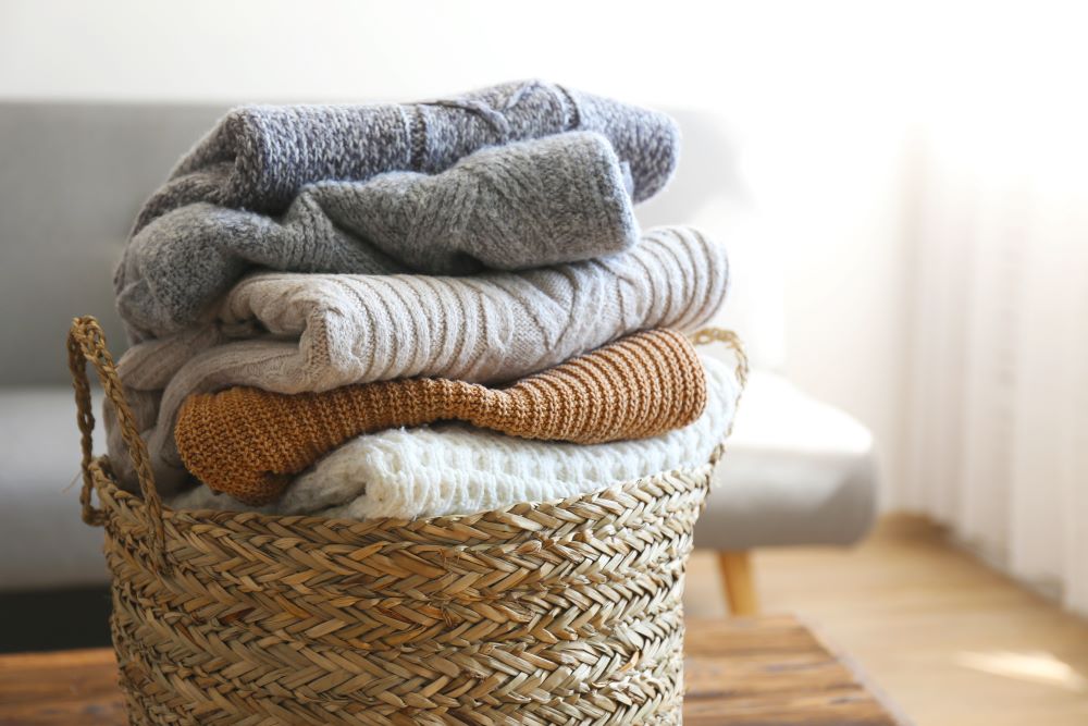 Wicker Basket Storage - Basket Of Sweaters