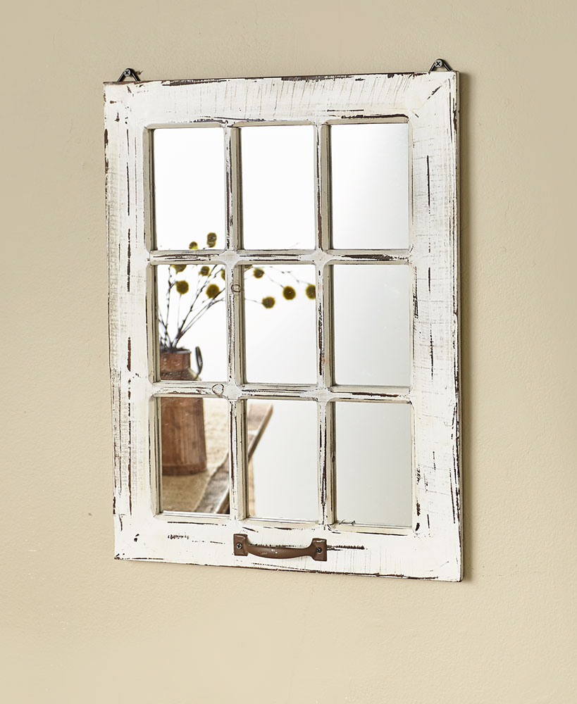 Distressed Wood Windowpane Mirrors