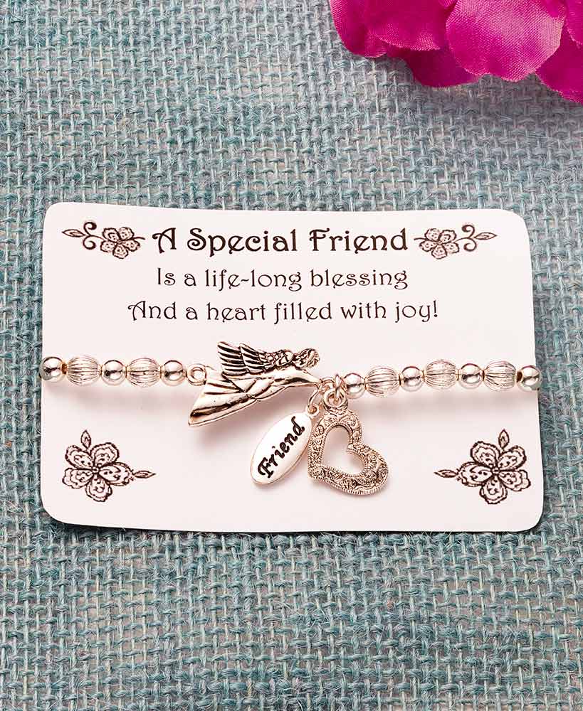 Birthday Gifts For Friends - Sentiment Angel Charm Stretch Bracelet