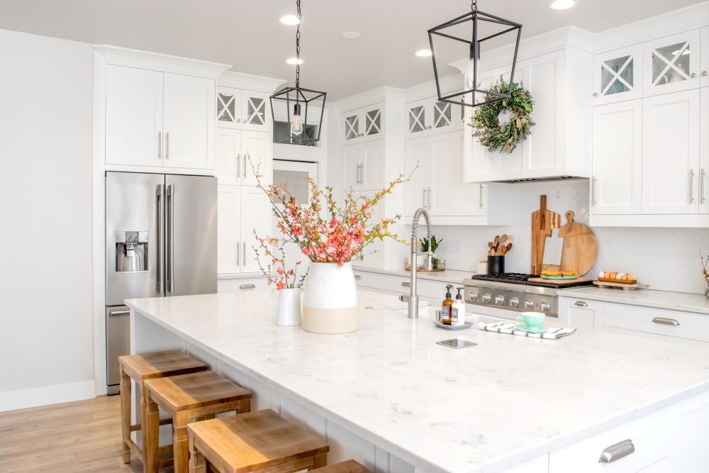 Flower Centerpiece On Kitchen Island