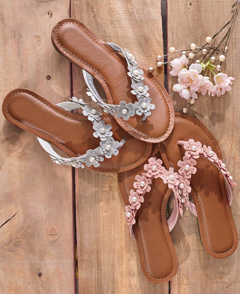 Women's Memory Foam Floral Trim Sandals