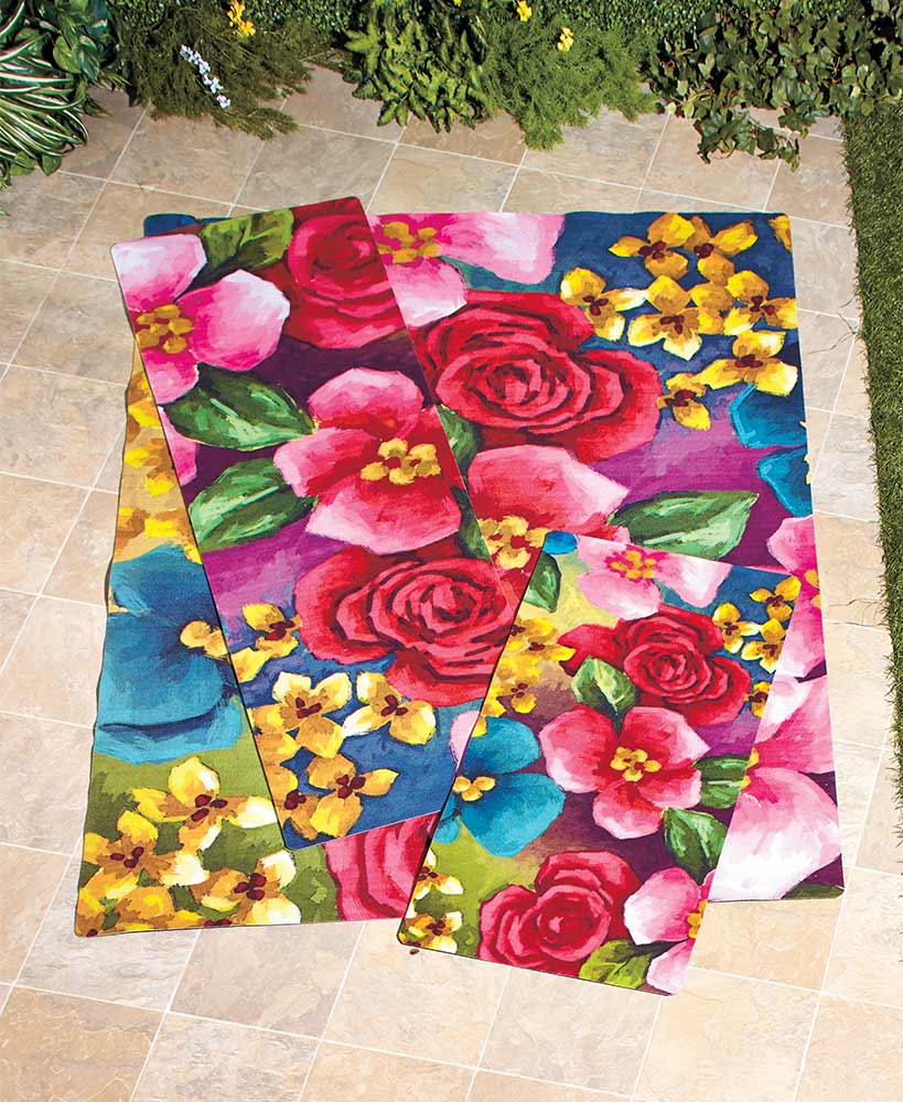 Floral Decorations - Outdoor Printed Flower Garden Rug Collection