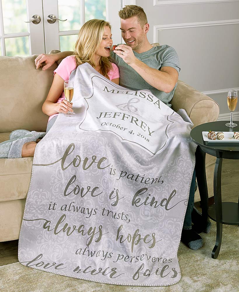 Anniversary Gift Ideas - Personalized Wedding Sherpa-Backed Throws