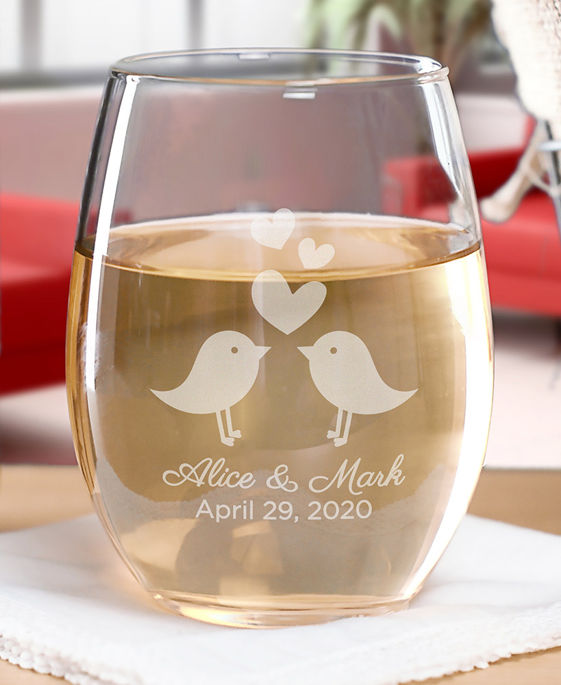 Anniversary Gift Ideas - Personalized Wedding Themed Wine Glasses