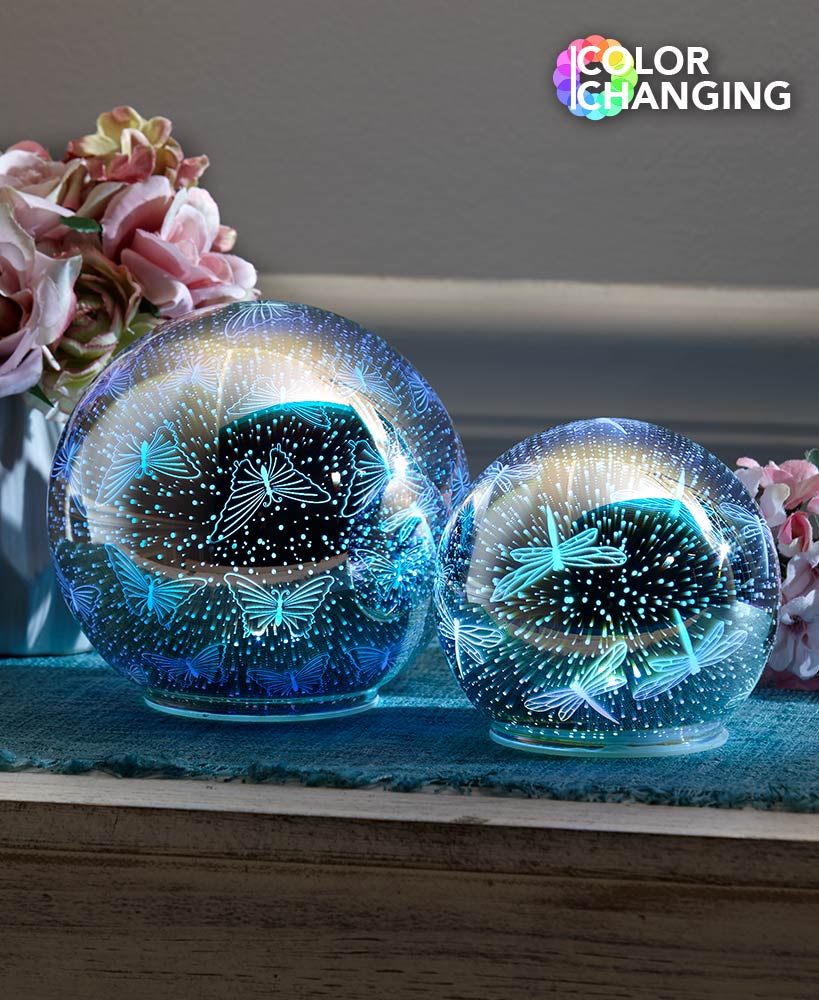 Lighted Glass 3-D Effect Gazing Balls