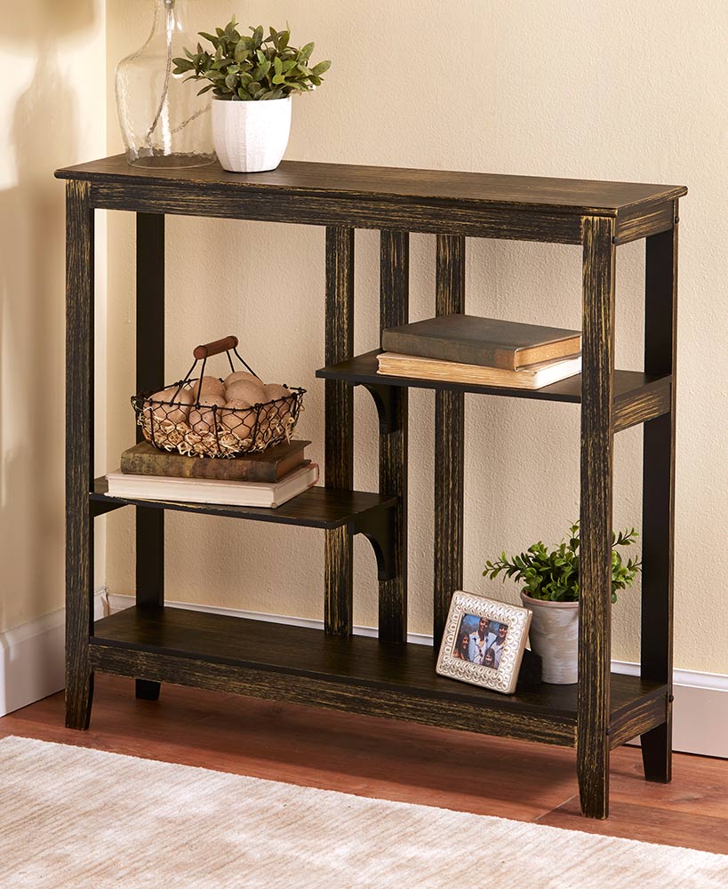 Brushed Metallic Console Table with Display Shelves