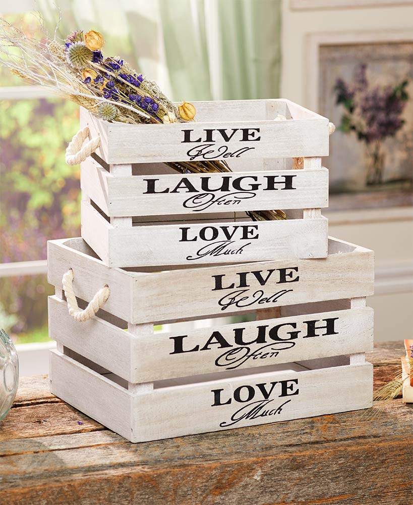 Set of 2 Storage Crates with Sentiment