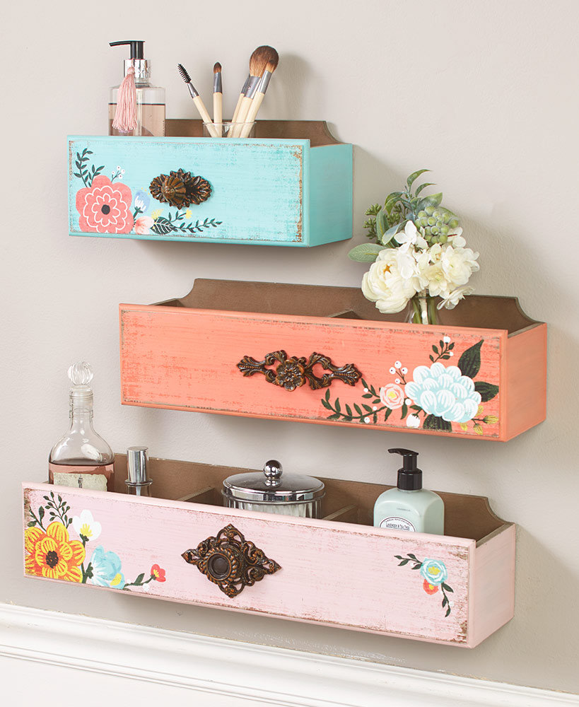 Floral Floating Drawer Wall Shelves