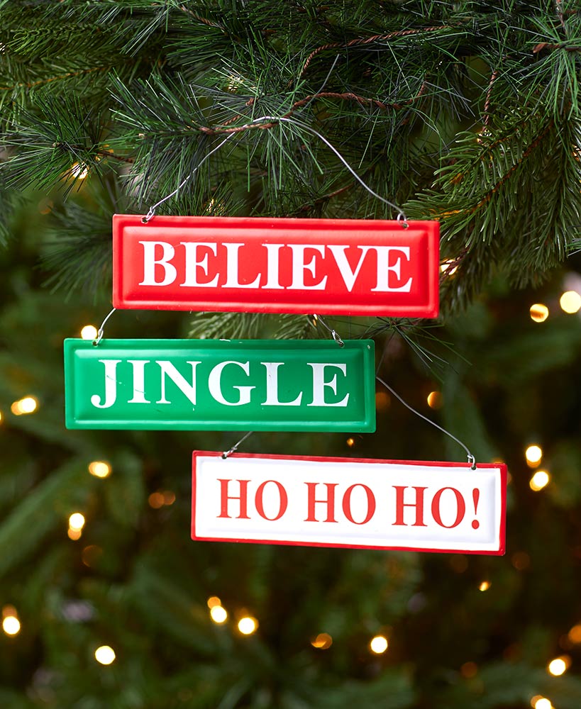 Set of 3 Metal Sign Ornaments