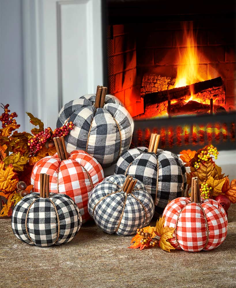 Decorative Plaid Plush Pumpkins