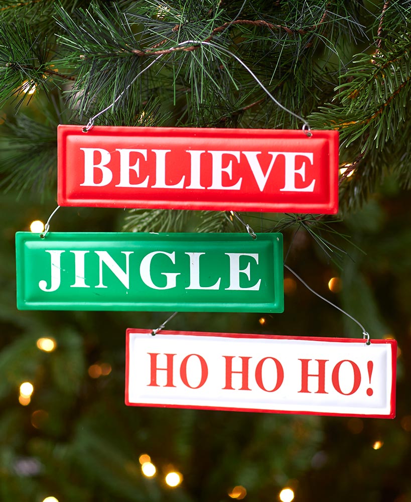 Set of 3 Metal Sign Ornaments