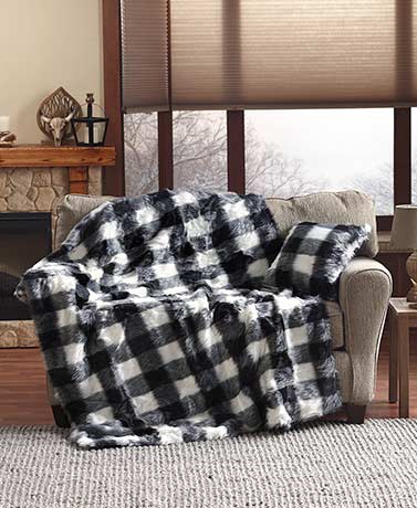 Faux Fur Black & White Buffalo Plaid Throws