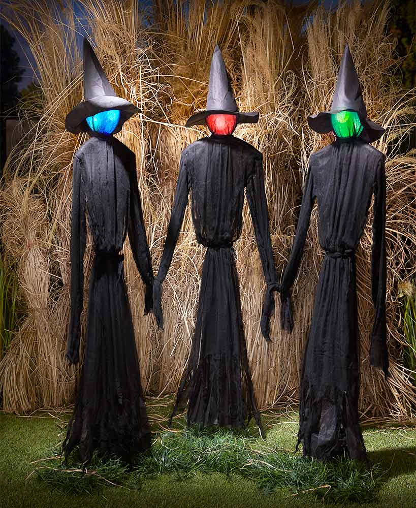 Outdoor Halloween Decorations - Life-Size Lighted Witch Trio