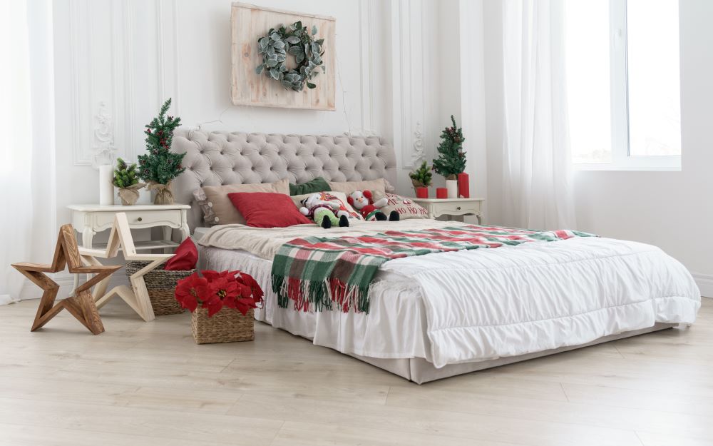Buffalo Plaid Throw Blanket On Christmas Bed