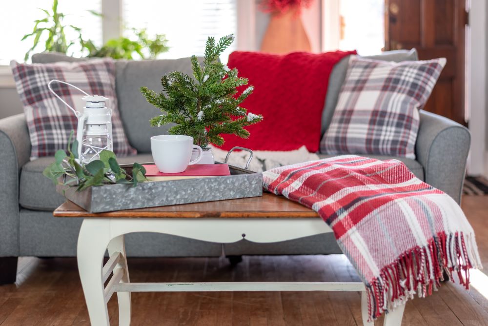 Buffalo Plaid Throw Pillows On Couch