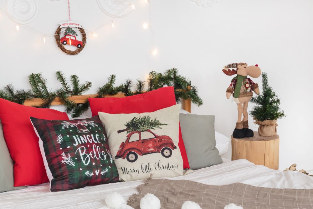 Christmas Throw Pillows On Bed