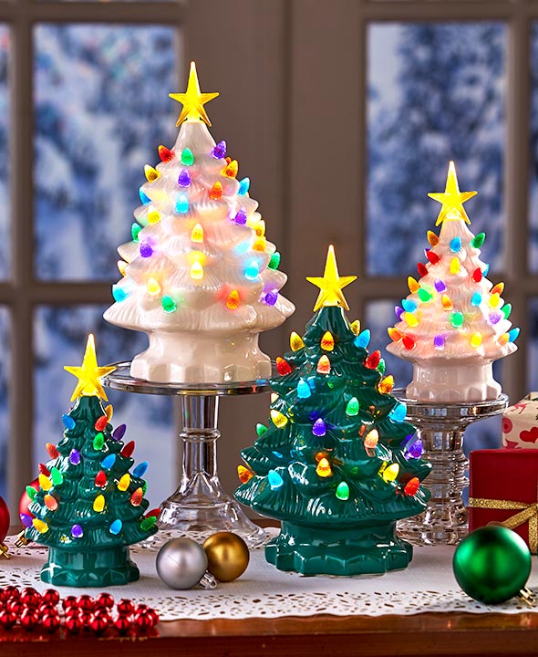 Retro Lighted Tabletop Christmas Trees