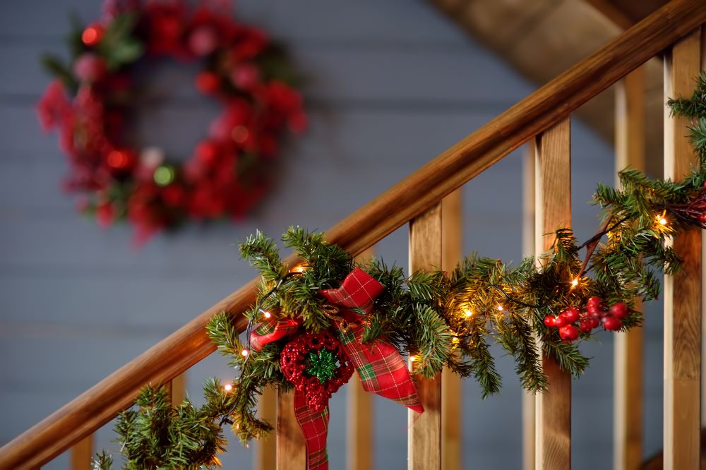 Christmas Garland On Stair Railing