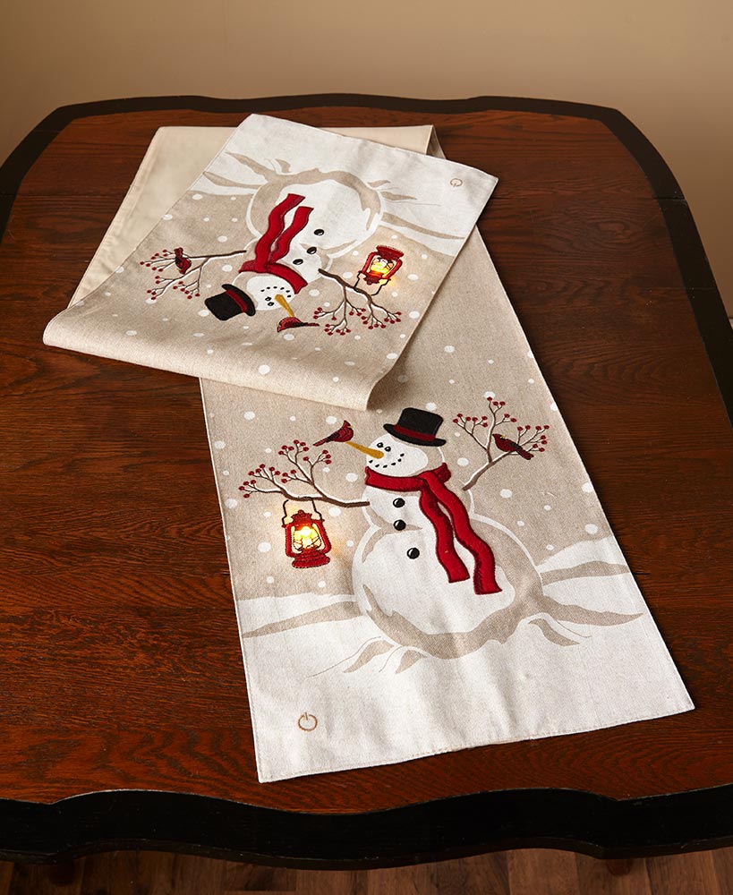 LED Holiday Snowman Table Runner