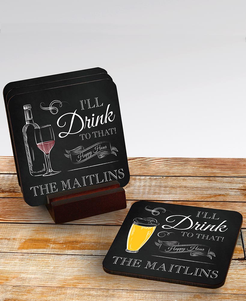 Set of 4 Personalized Happy Hour Coasters