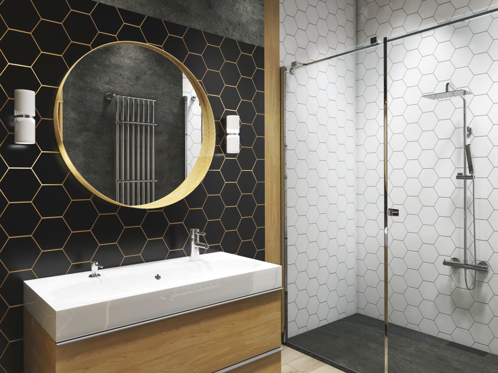 Removeable Wallpaper In Elegant Bathroom