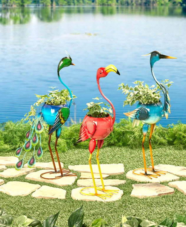 Colorful Metal Bird Planters