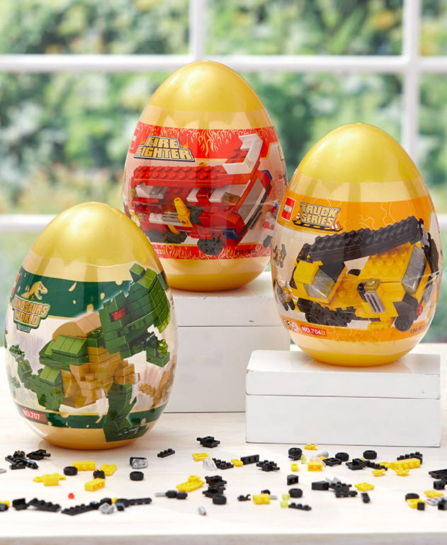 Basket Stuffers Kids - Building Block Egg Sets: Dino, Fire Truck, or Construction